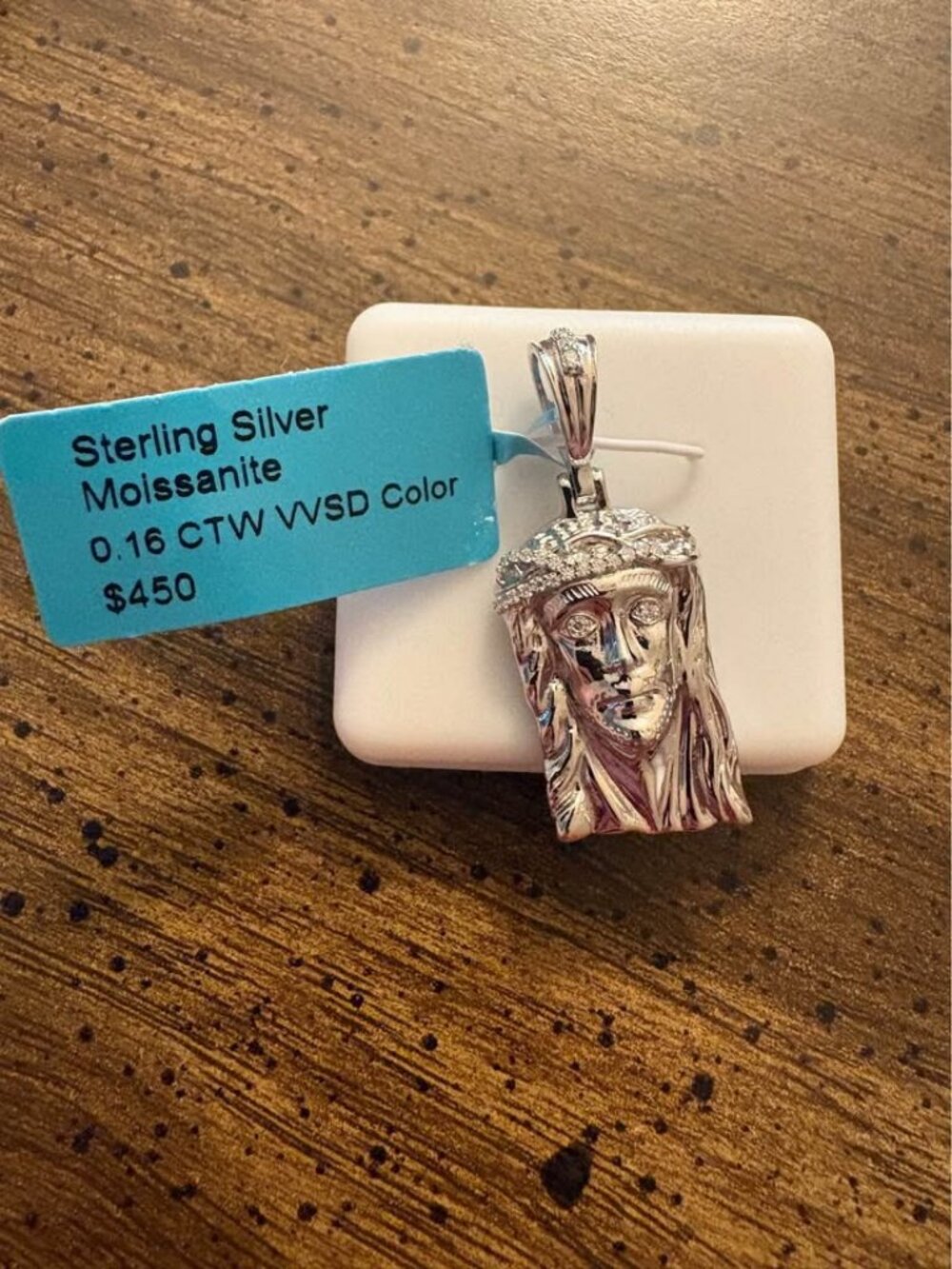 Sterling Silver Moissanite Jesus Piece Pendant
